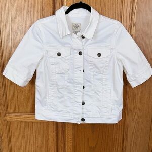 St. John’s Bay White Cropped Denim Jacket Short Sleeve Size S